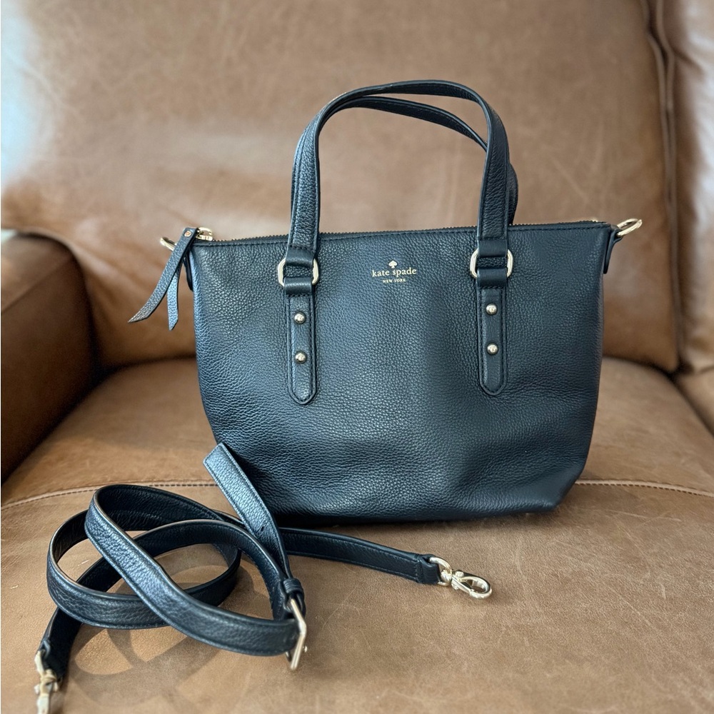 Kate Spade Small Penny Black Leather Crossbody Tote Bag